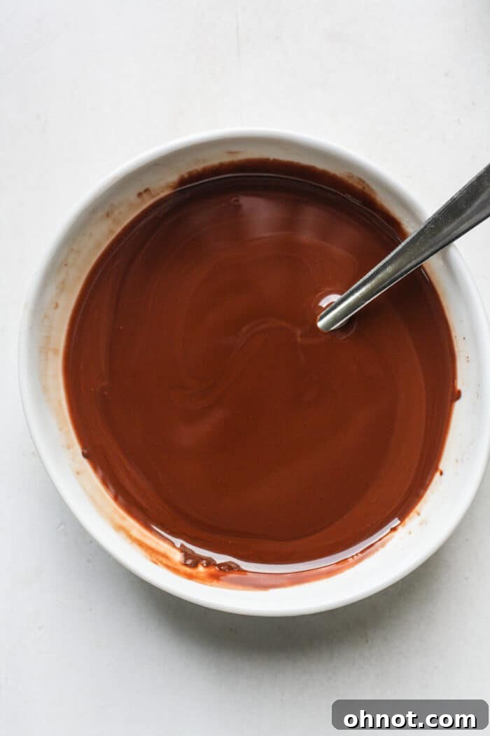 Melted dark chocolate in bowl