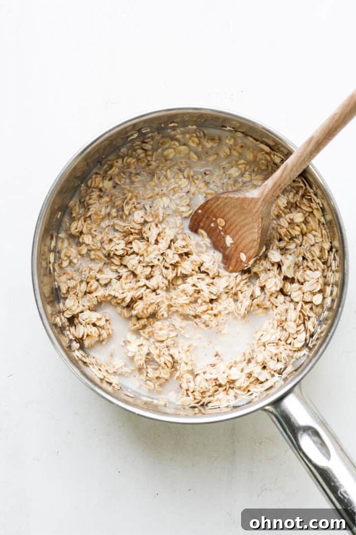 Gluten free oatmeal in saucepan