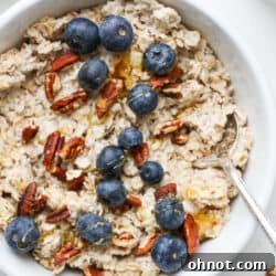 Flaxseed oatmeal with blueberries and pecans