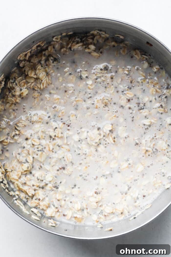 Creamy oat mixture in bowl