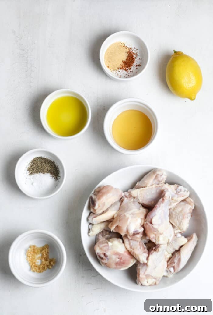 Chicken wings ingredients in small bowls