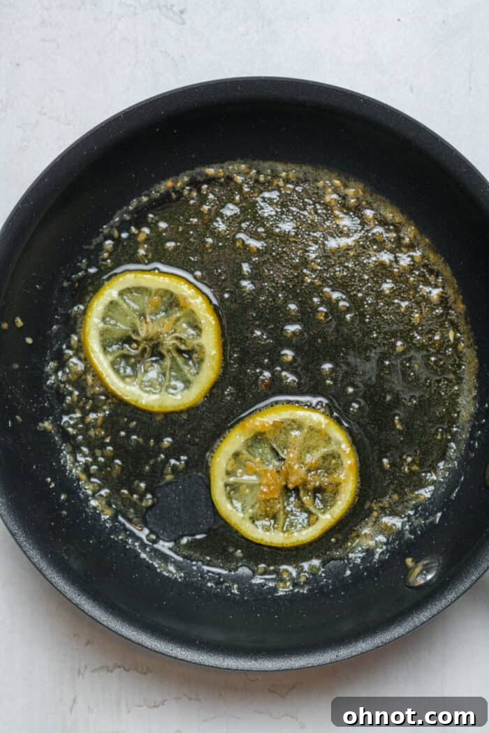 Lemon honey garlic sauce in skillet