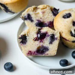 Vegan blueberry muffins on white plate