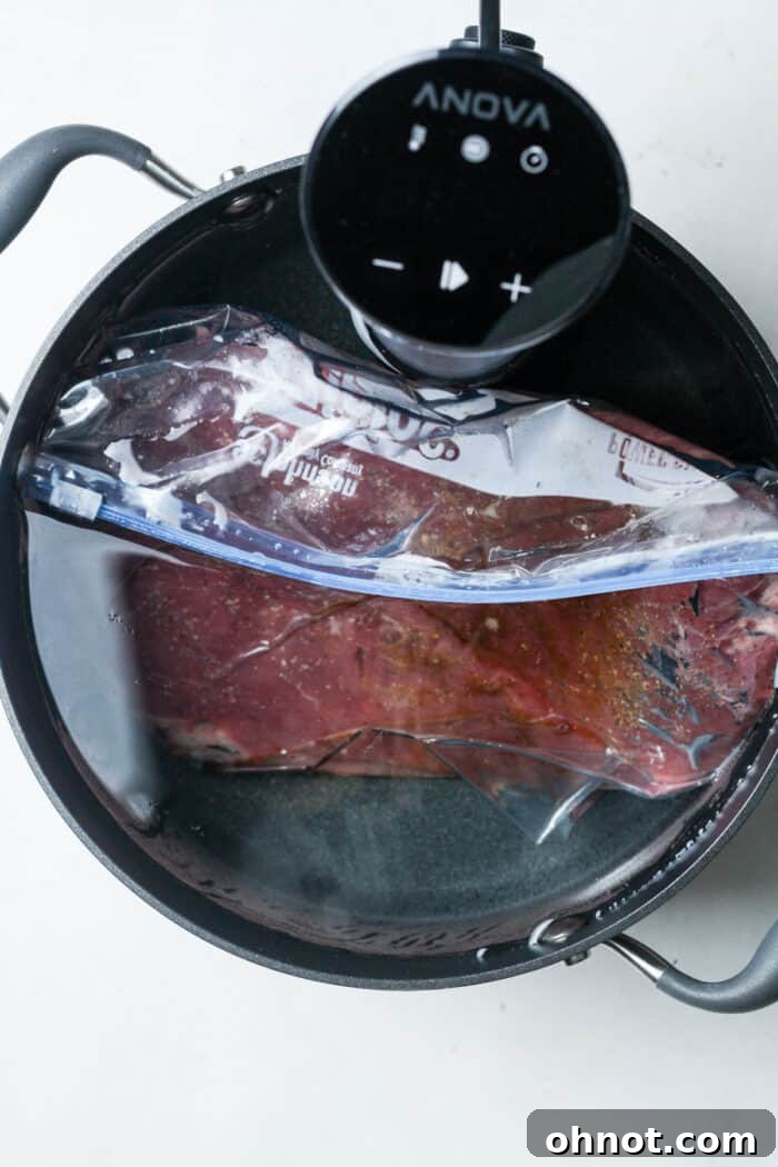 Meat in water bath