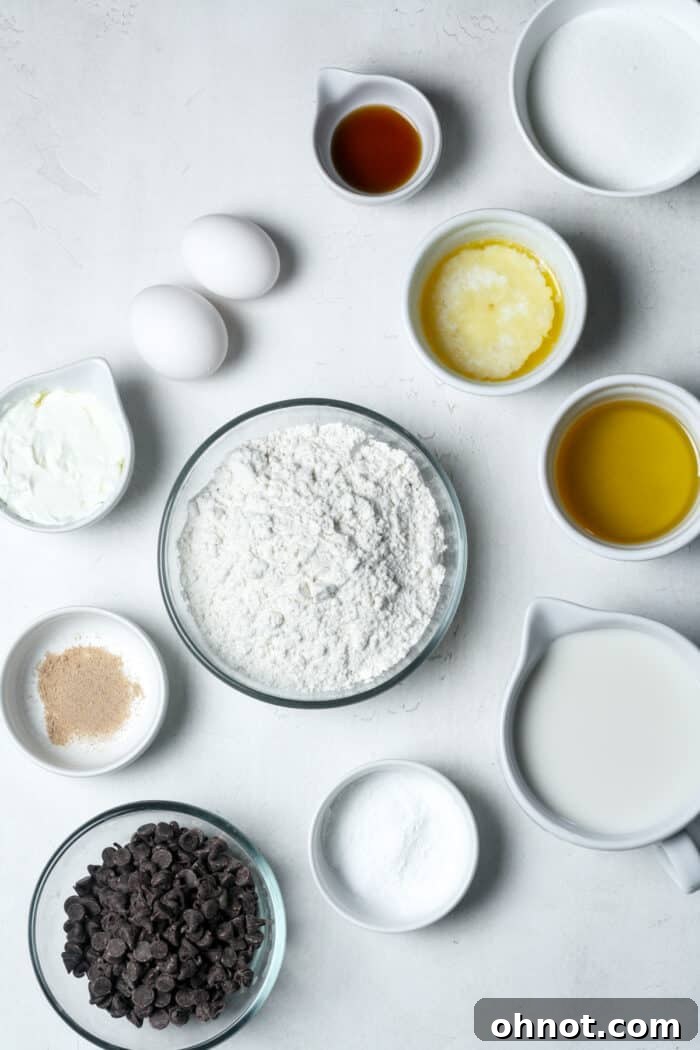A vibrant collection of ingredients for baking gluten-free chocolate chip muffins