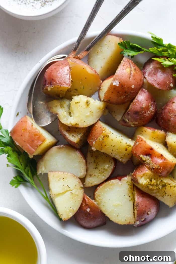 Perfectly cooked sous vide potatoes on a plate, ready to be served