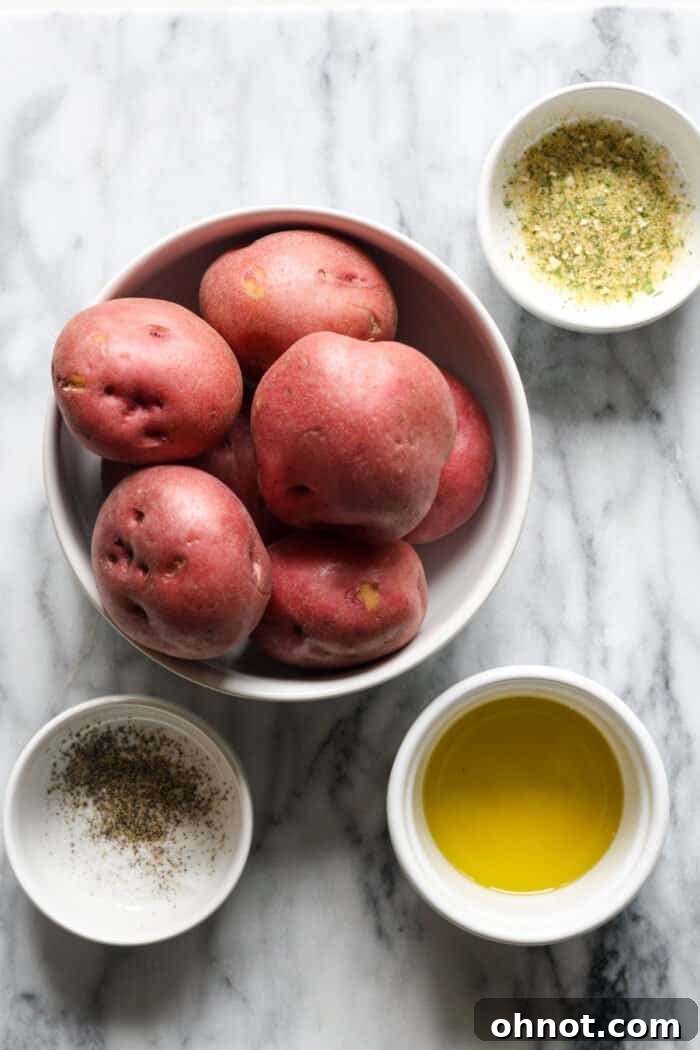 Close-up of baby red potatoes and seasonings, ingredients for sous vide potatoes