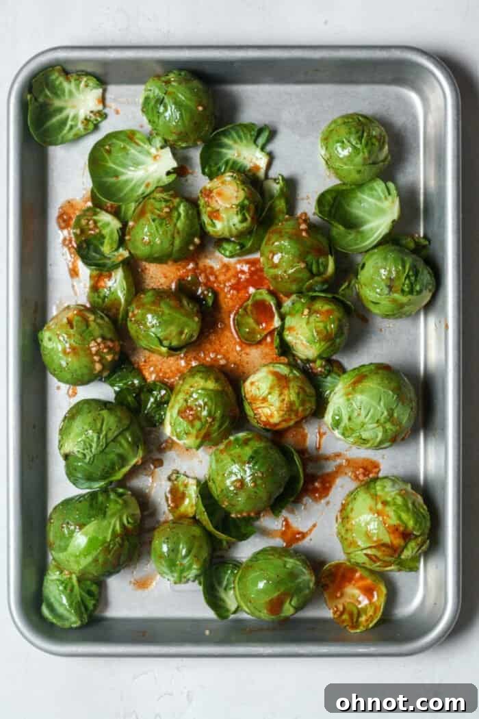 Pan with Brussels sprouts spread out