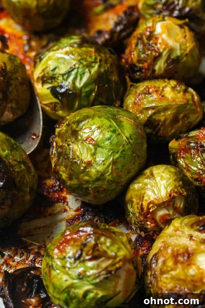 Healthy roasted Asian flavored Brussels sprouts in a bowl