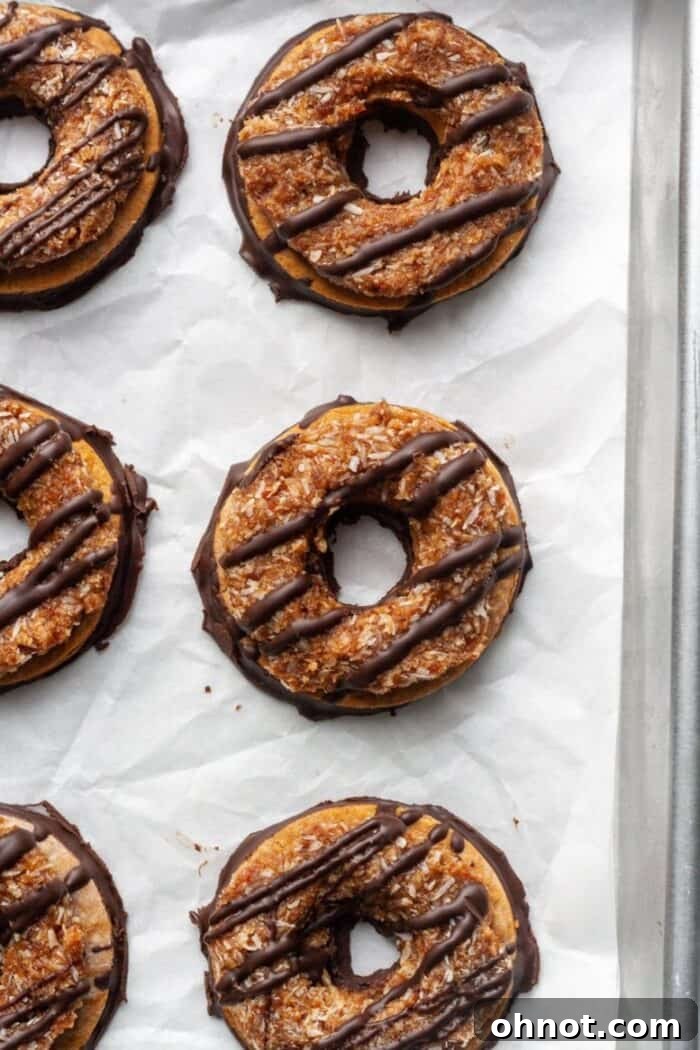 Samoa cookies arranged neatly on a serving platter.