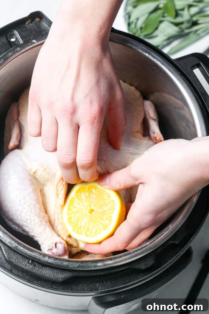 Lemon and garlic in chicken cavity