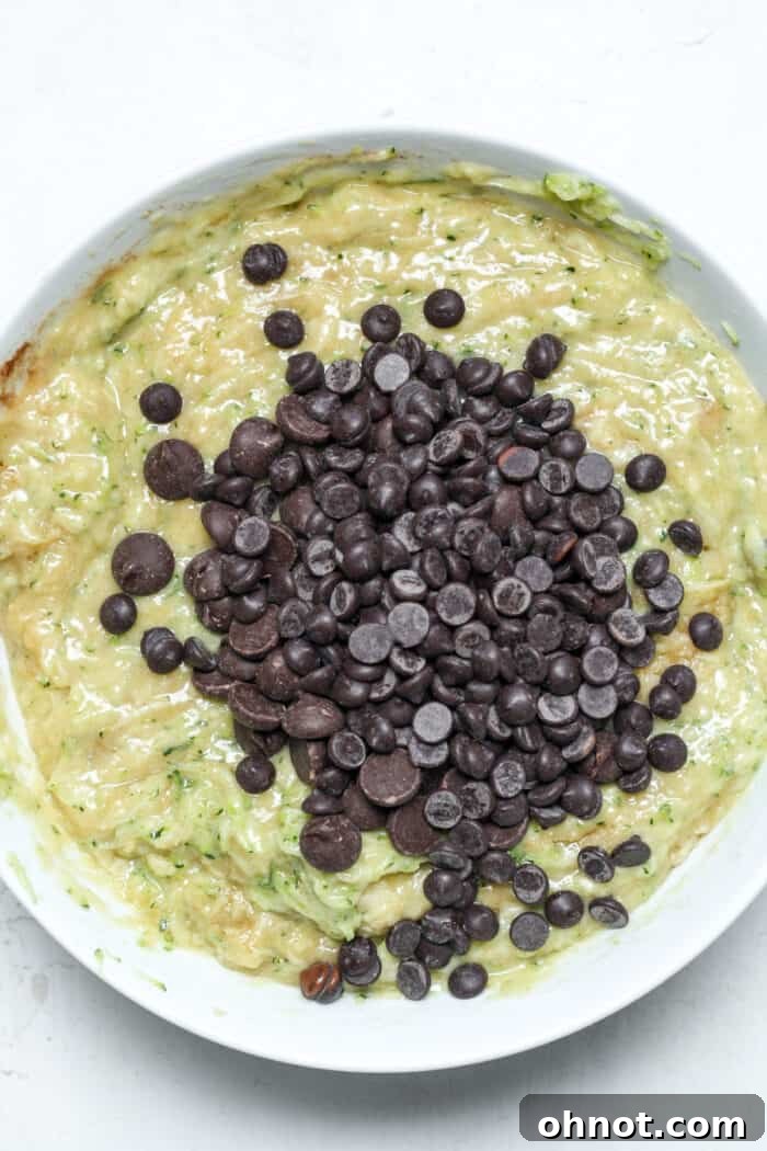 Dark chocolate chip muffin batter in bowl