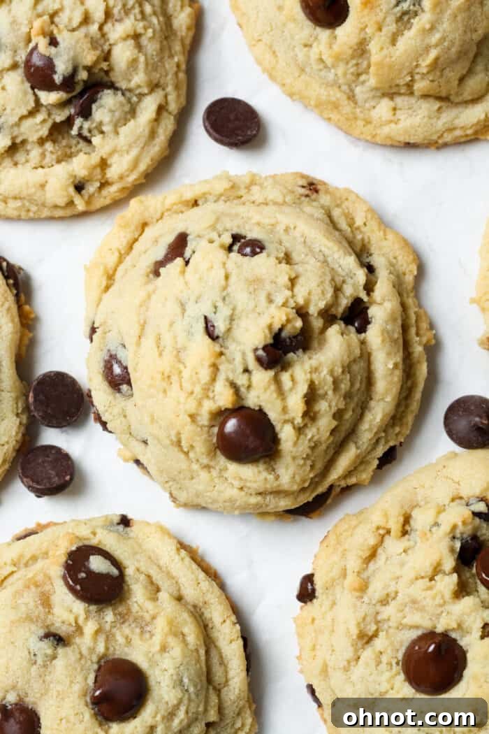 Irresistible almond flour chocolate chip cookies with golden edges and a soft center