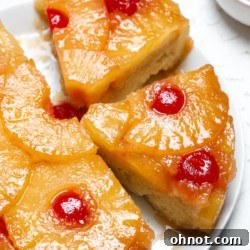 Vegan pineapple upside down cake with cherries