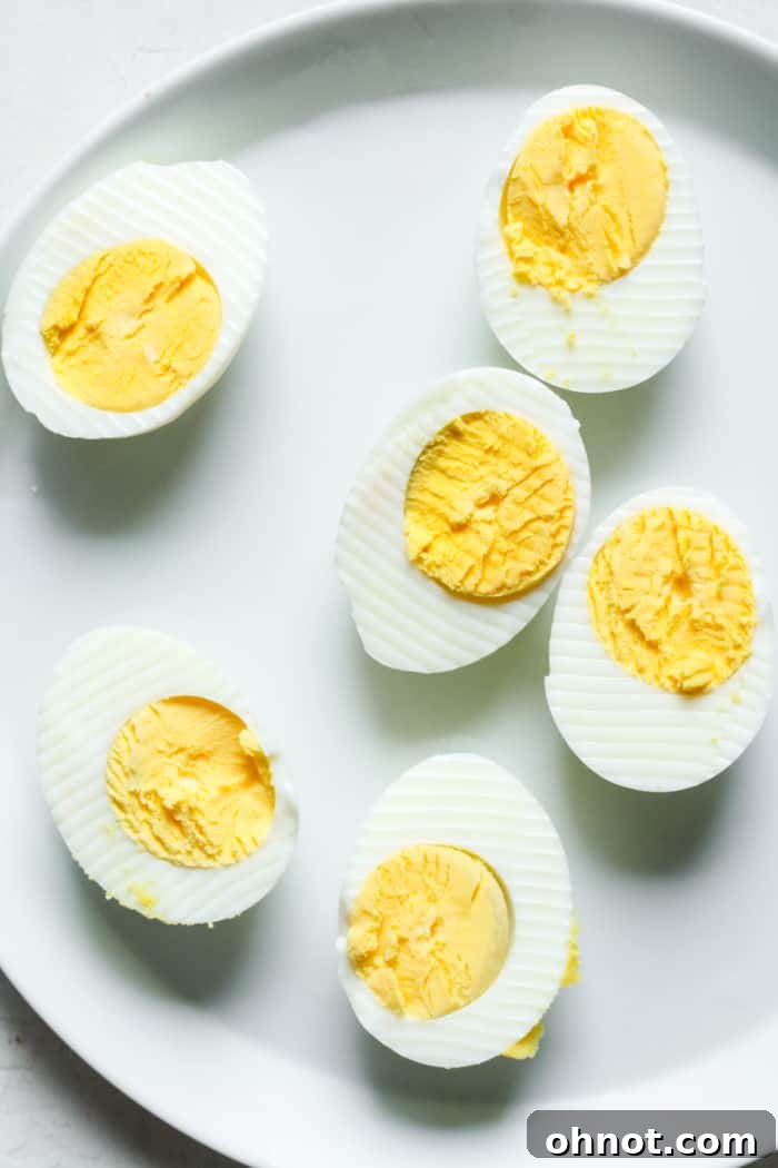 White plate with hard boiled eggs