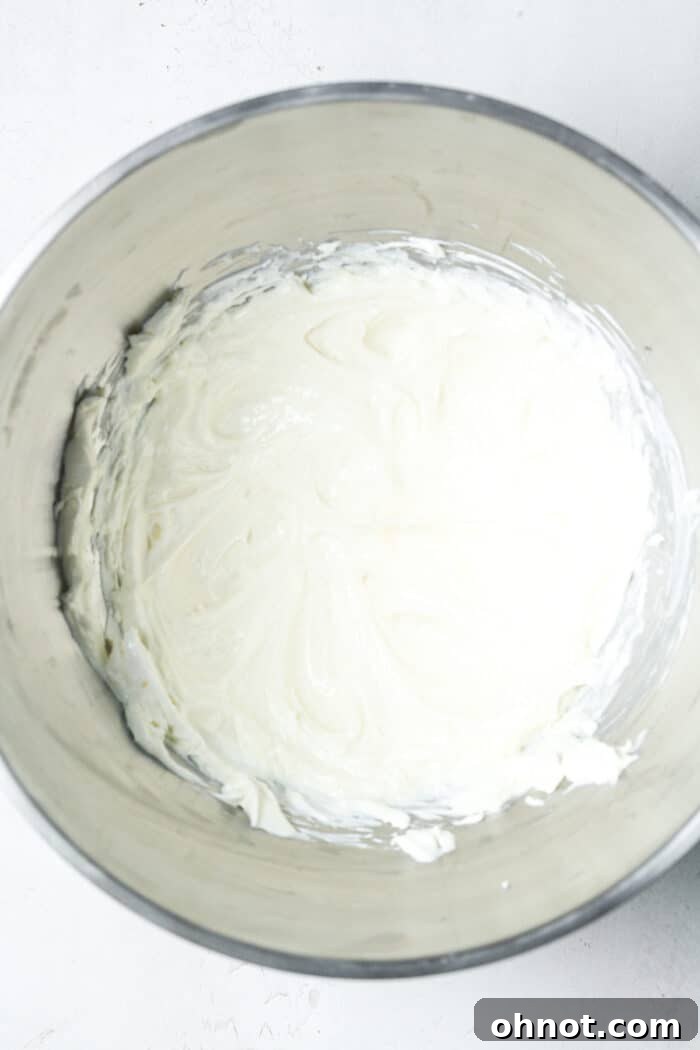 Creamy vanilla cheesecake filling in a mixing bowl, ready to be portioned.
