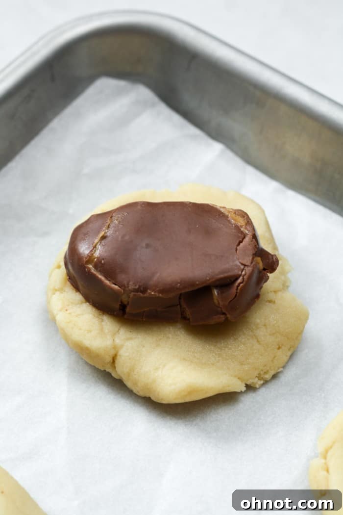 Caramel placed on cookie dough
