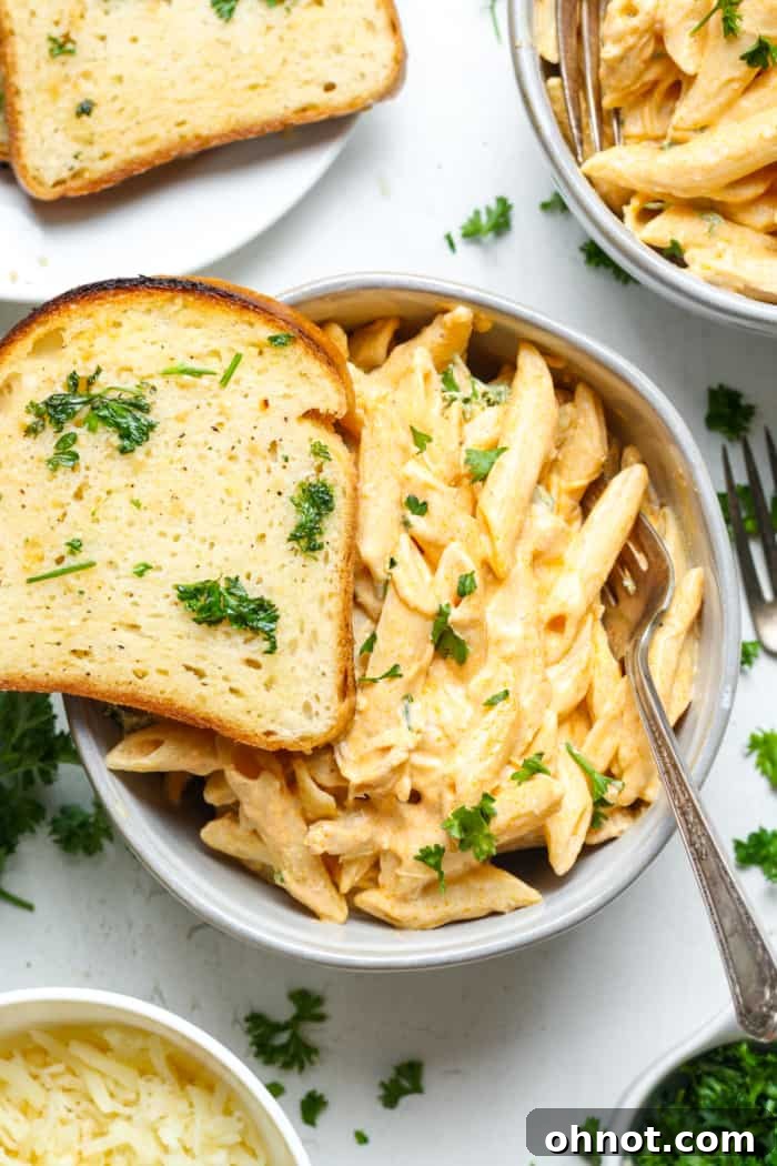 Garlic bread with buffalo pasta