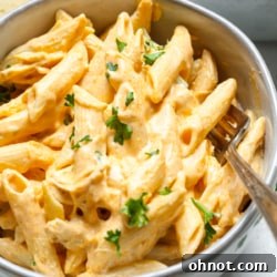 Buffalo chicken pasta in bowl