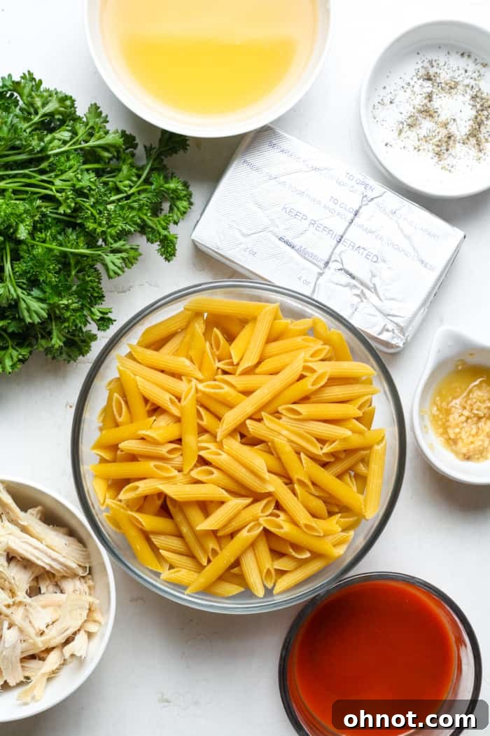 Penne pasta and other ingredients