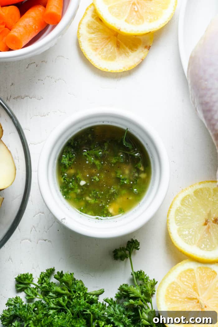 Close-up of garlic butter mixture with chopped parsley