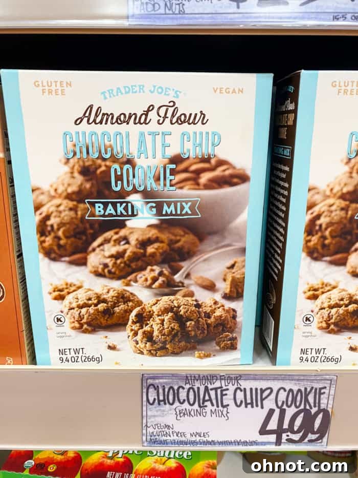 A package of Trader Joe's almond flour chocolate chip cookie mix, a gluten-free and vegan option for bakers.