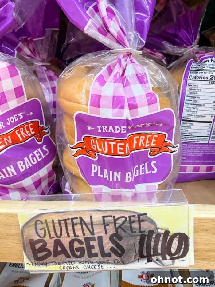 A bag of Trader Joe's gluten-free everything bagels, showcasing their appealing texture and savory topping.