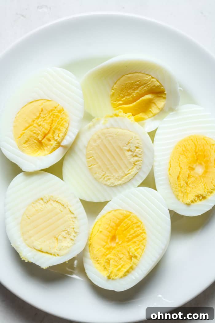 Air fryer hard boiled eggs, perfectly cooked and ready to eat.