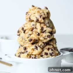 Vegan cookie dough in white bowl.