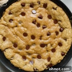 Mini skillet cookie with chocolate chips.