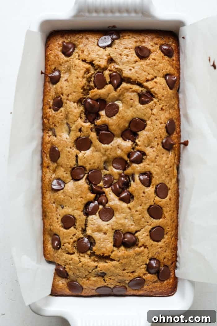 Freshly baked golden brown oat flour banana bread.