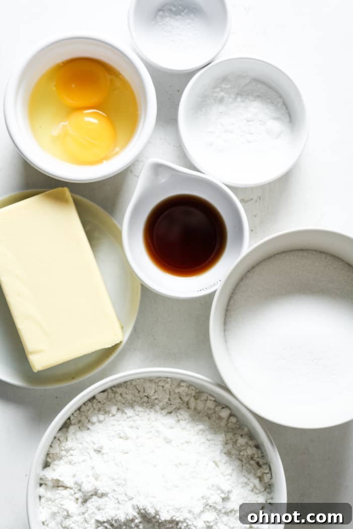 Baking ingredients for sugar cookies.