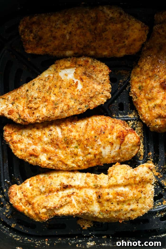 Finished air-fried gluten-free chicken tenders on a plate.