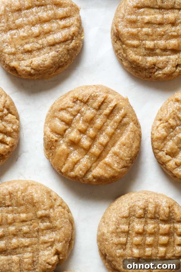 A batch of golden-brown 3-ingredient cookies fresh from the oven.