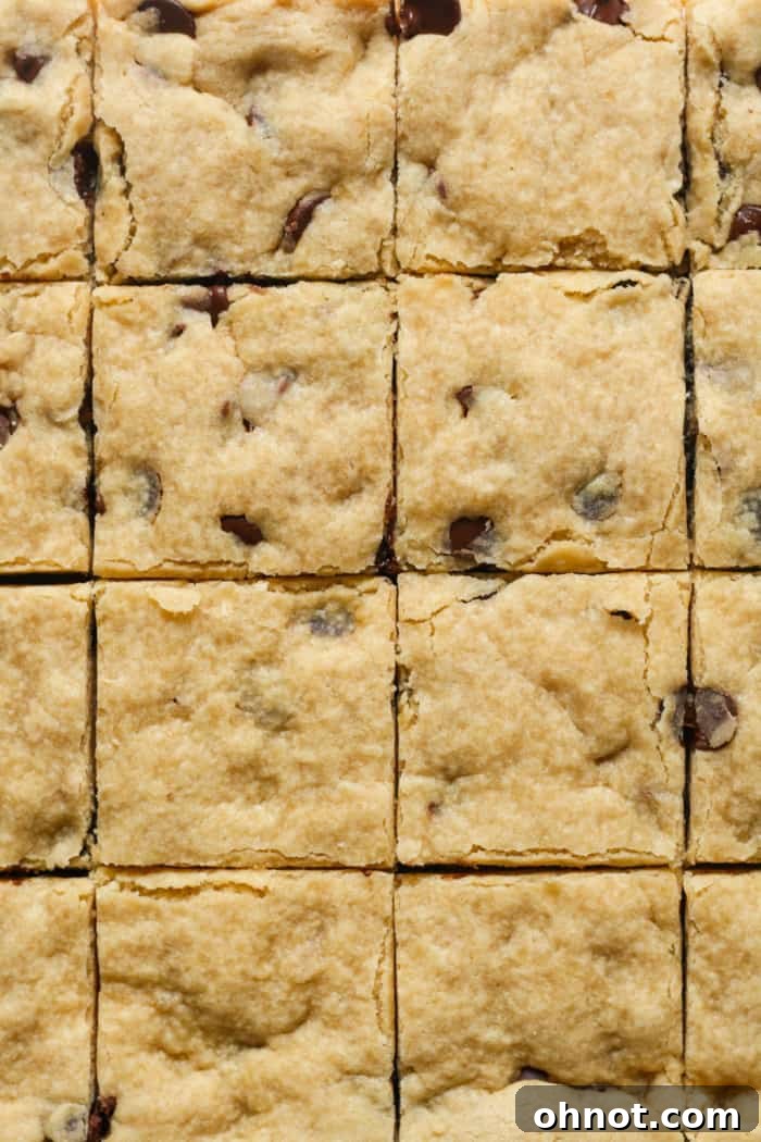 Perfectly cut blonde brownie squares.
