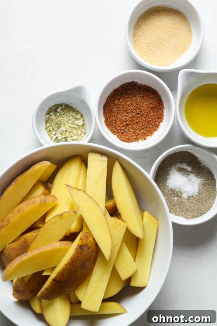 Sliced potatoes and seasonings.