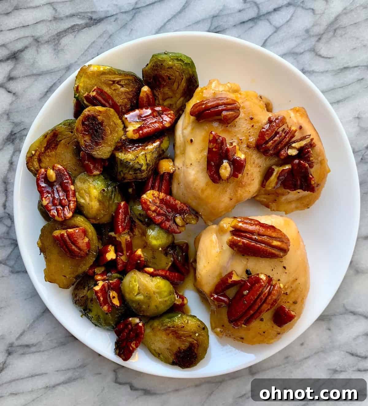 Delicious Maple Pecan Chicken Thighs with Brussels Sprouts