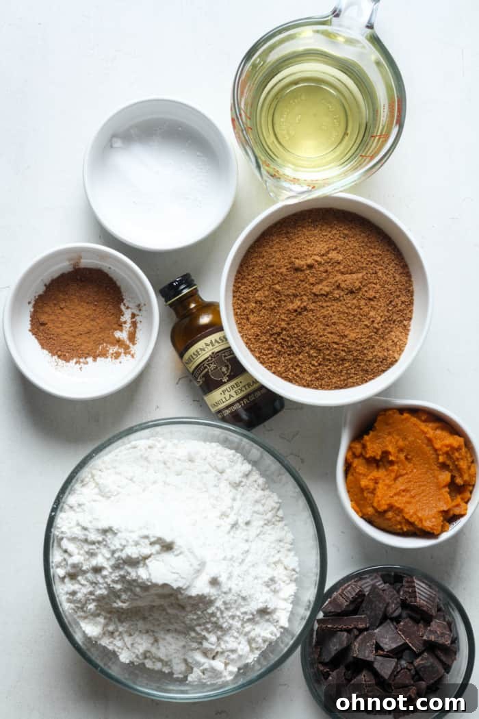 Ingredients for healthy pumpkin cookies laid out.
