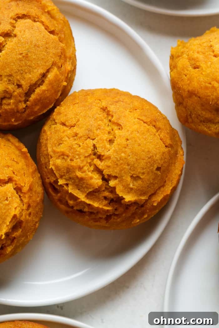 Close-up view of perfectly baked vegan pumpkin muffins with a delightful texture.
