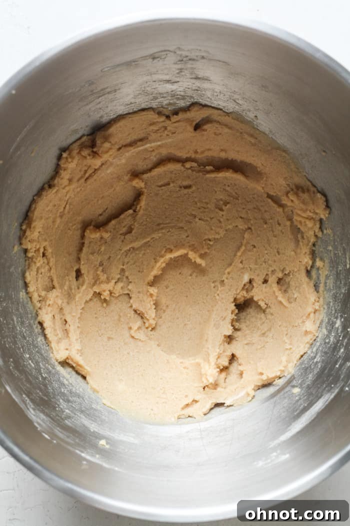 Creamed cold butter and sugars mixed until light and fluffy.