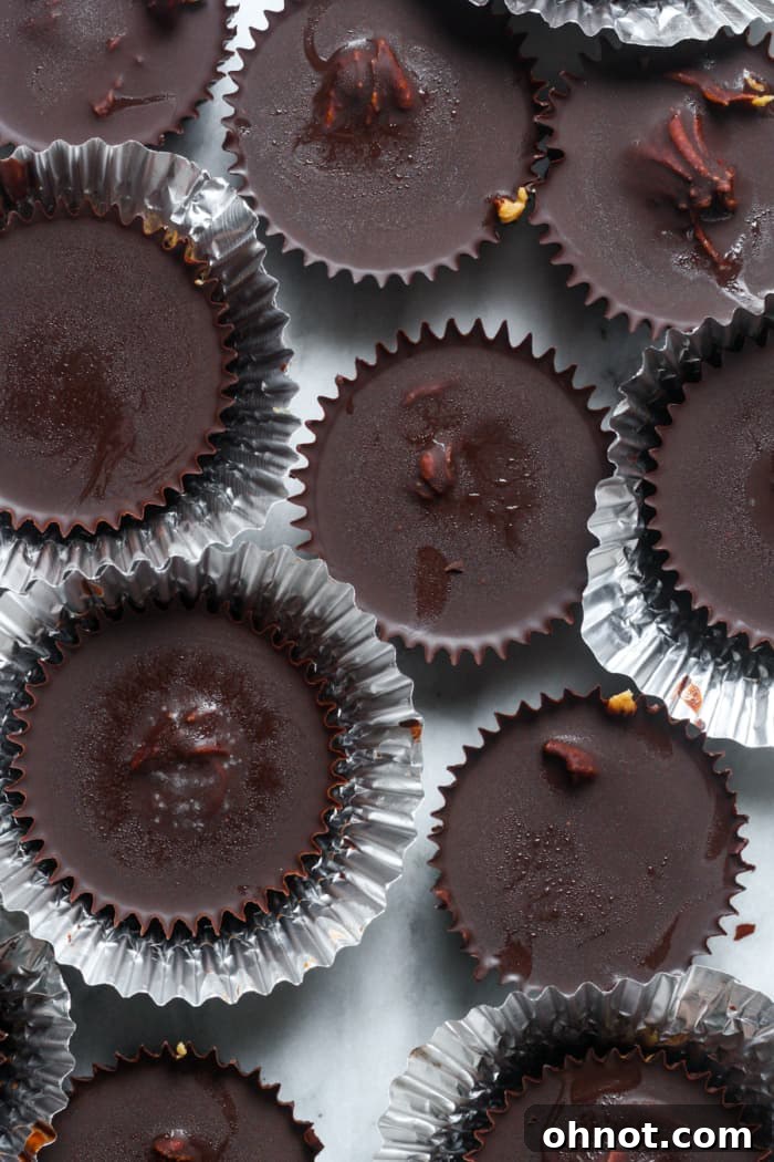 A plate of freshly made homemade vegan peanut butter cups.