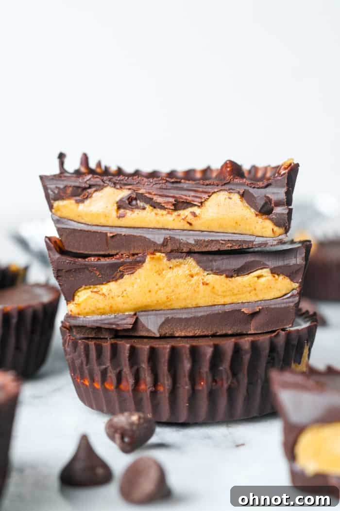 Final presentation of homemade vegan Reese's peanut butter cups.