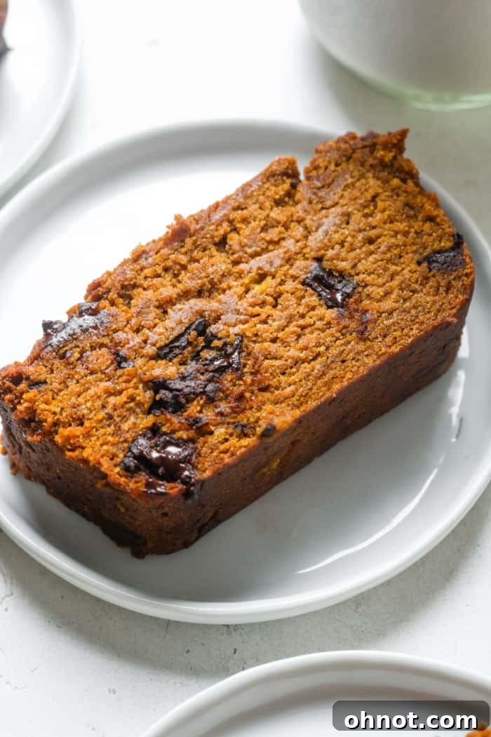 Slice of delicious vegan pumpkin bread.
