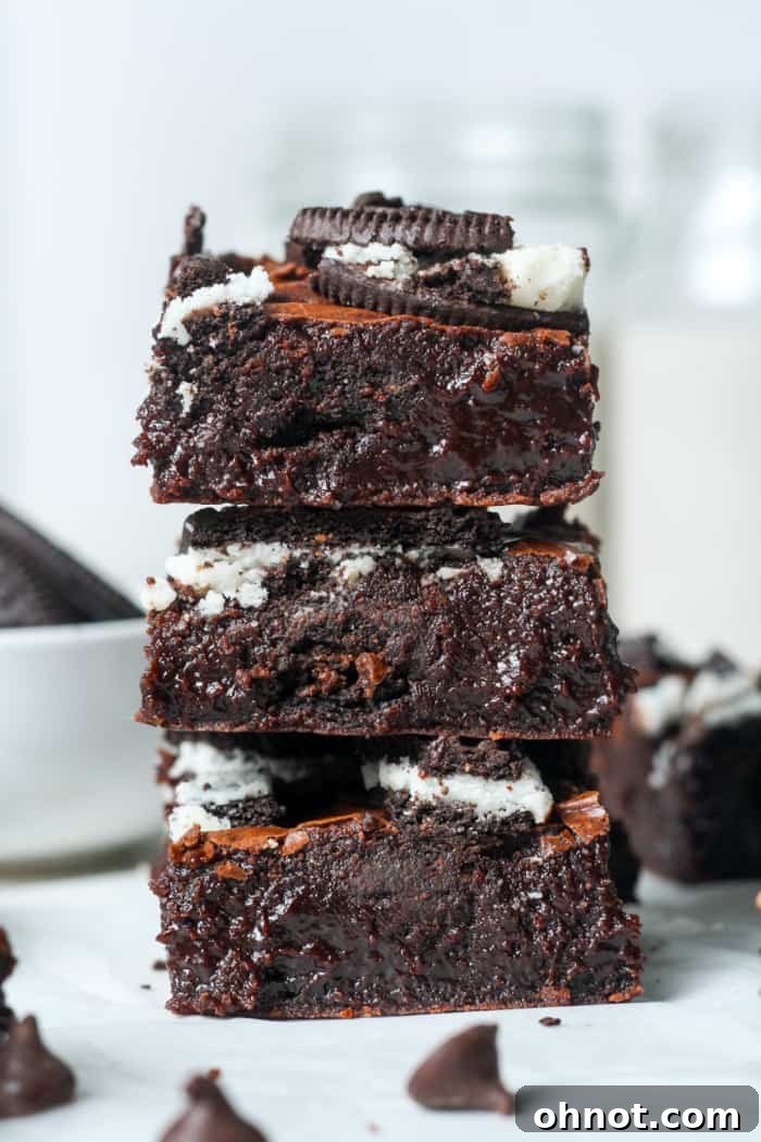 Irresistible Oreo brownies, perfectly baked and ready to be enjoyed.