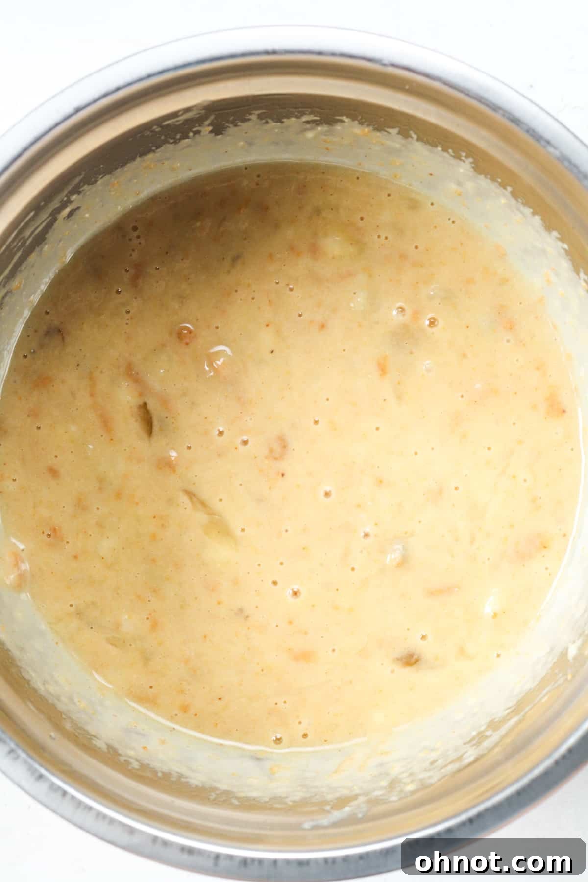 Banana batter in mixing bowl.