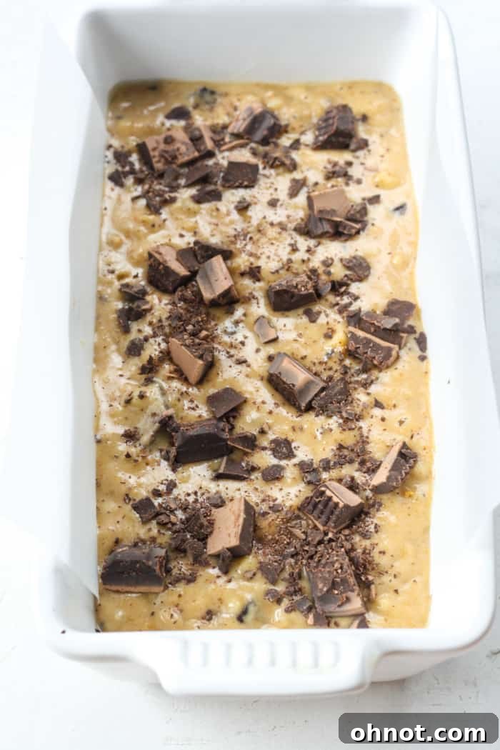 Raw banana bread in pan.