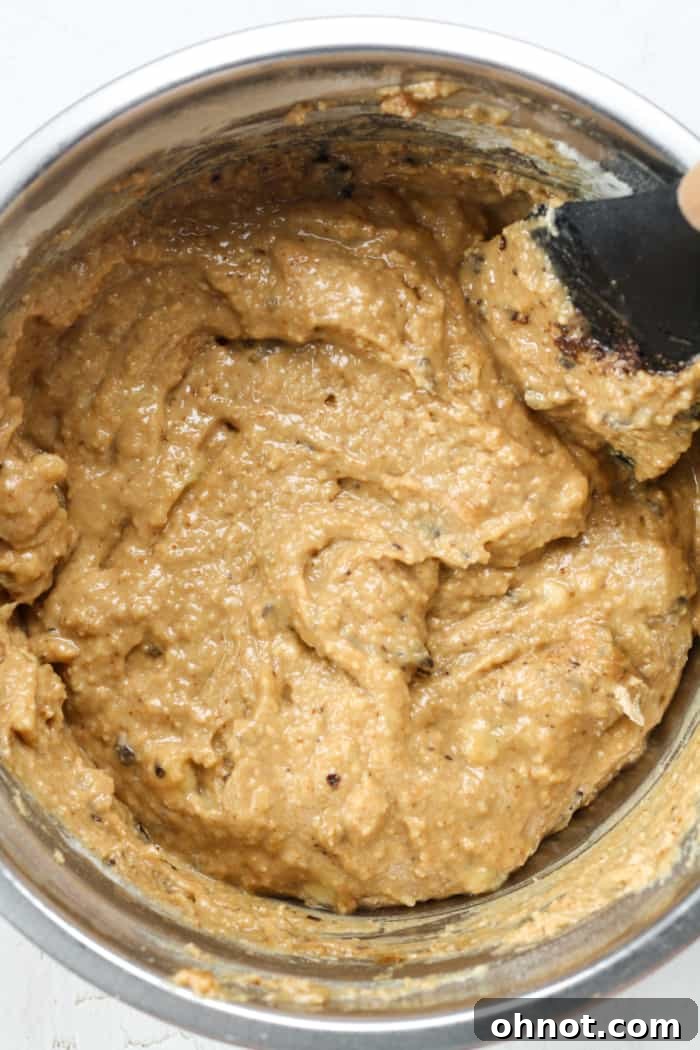 Protein banana bread batter with chocolate chips folded in.