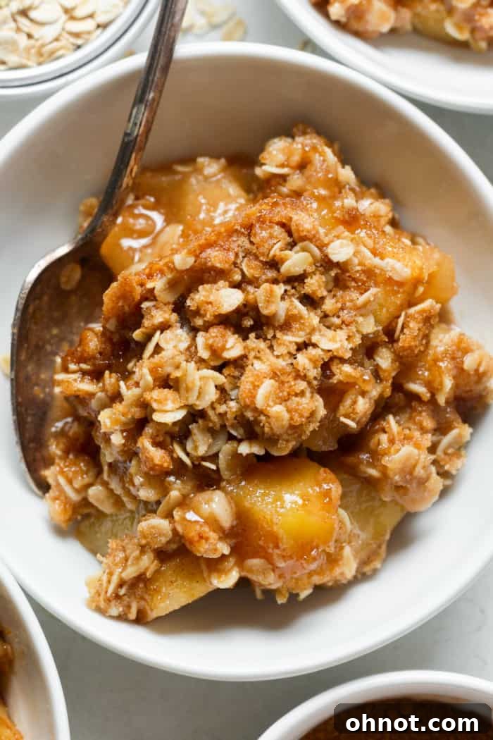 Delicious and warmly spiced gluten-free apple crisp, perfect for fall.