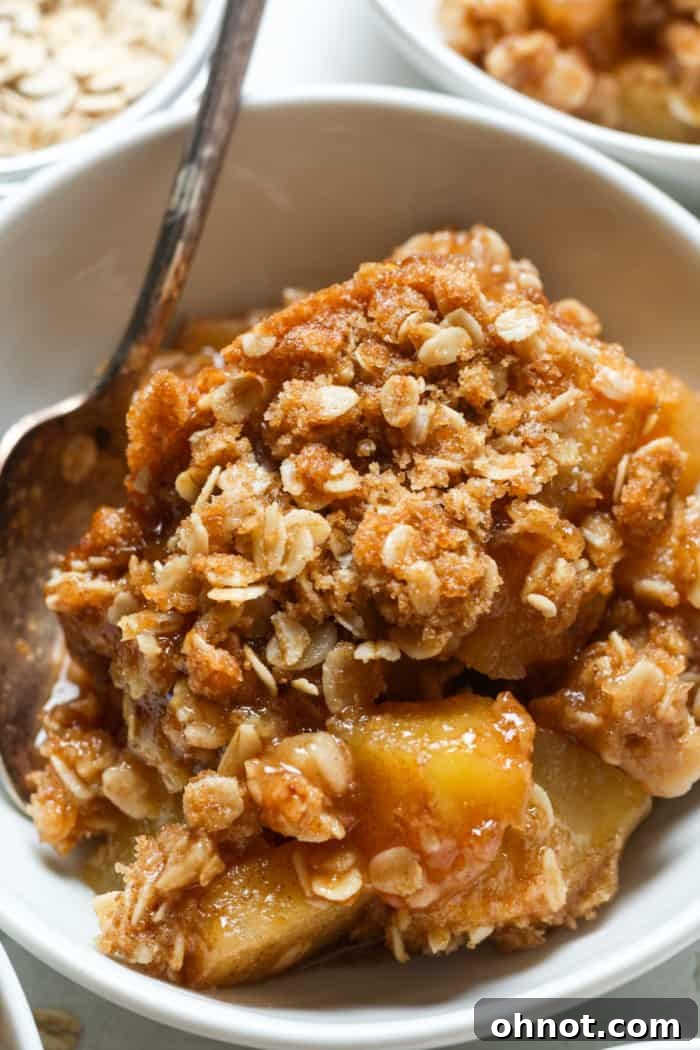 Serving of gluten-free apple crisp in a bowl, ready to be enjoyed.