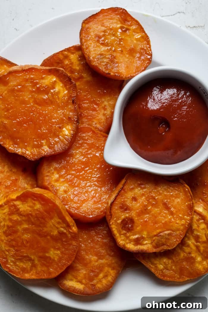 Roasted sweet potato rounds, golden and ready to eat.